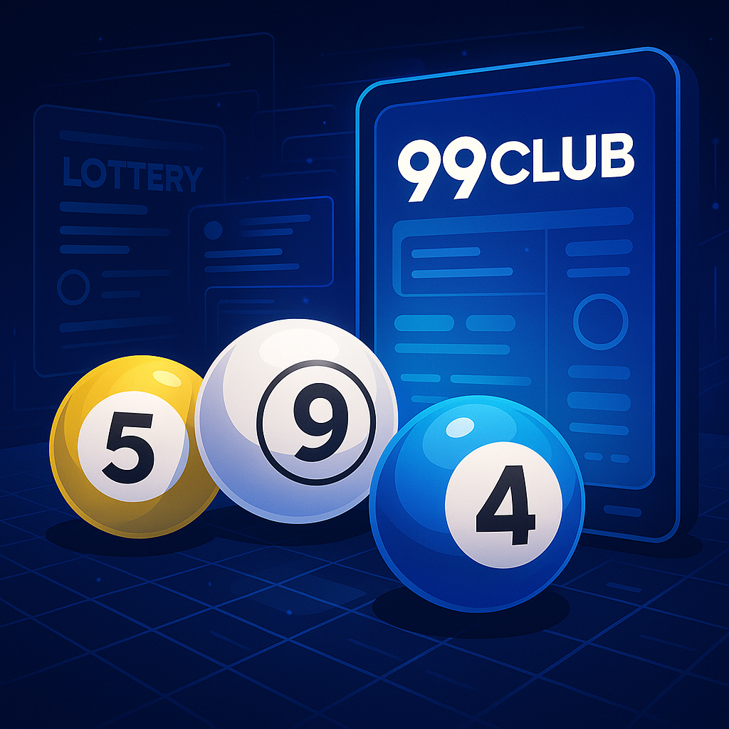 Digital lottery balls and futuristic gaming interface representing 99Club lottery platform