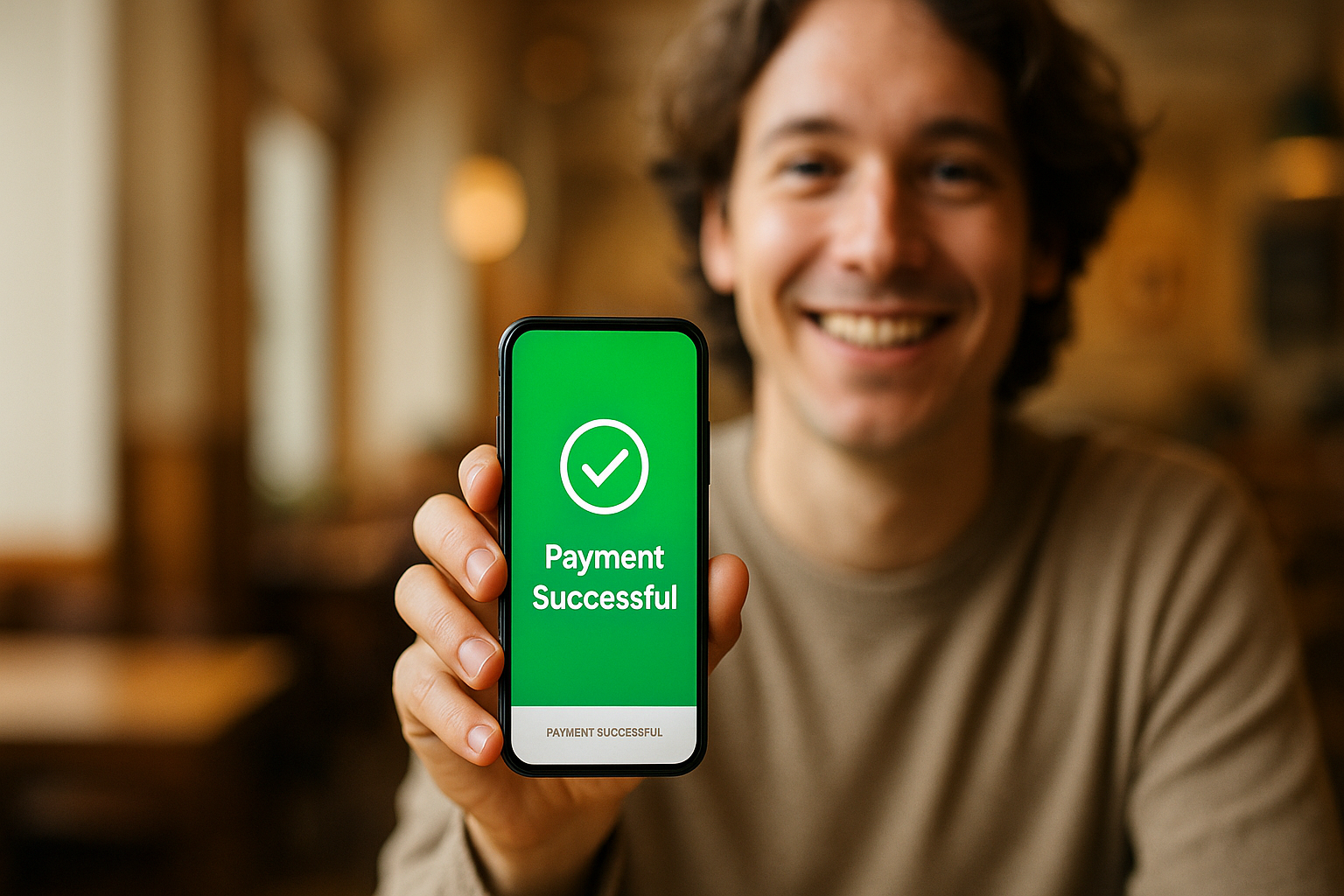 Person receiving instant payment on mobile - make money in one hour